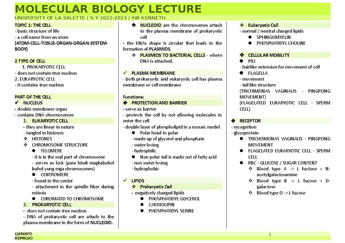 Molecular Bio Lec Uls - University Of La Salette   S 2022-2023   Sir 