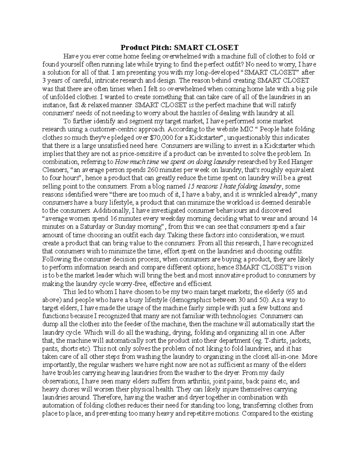 Mgma Individual Product Pitch Product Pitch SMART CLOSET Have you