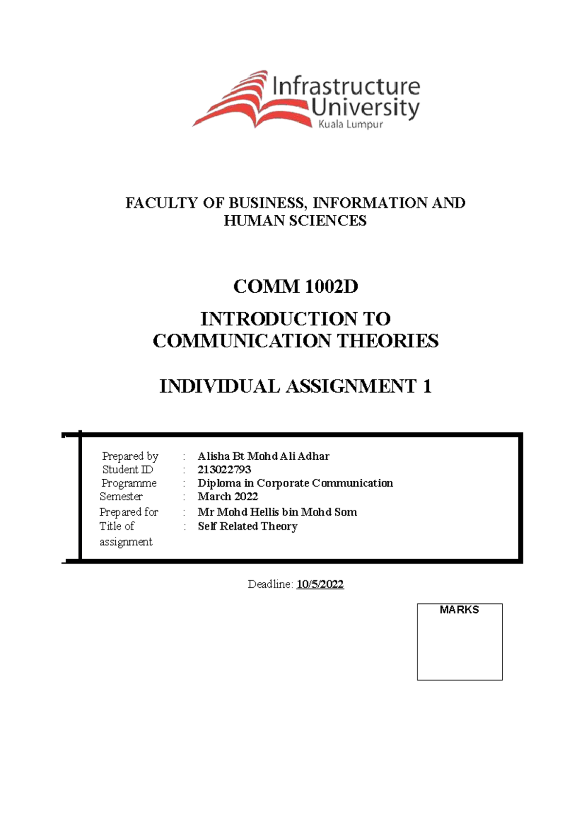 Assignment Cover PAGE Template-2 - FACULTY OF BUSINESS, INFORMATION AND ...