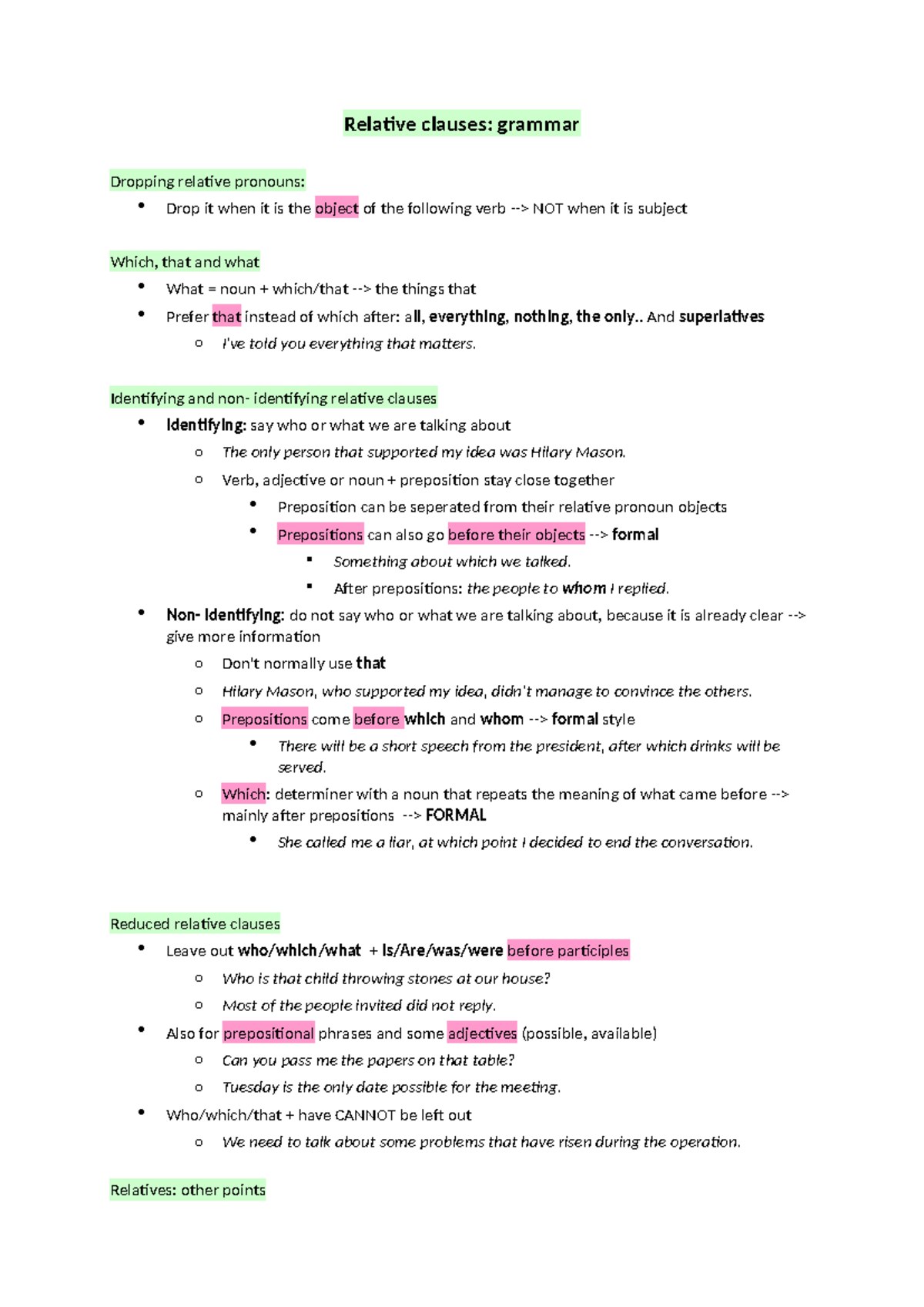 Relative clauses - Zusammenfassung Core Skills: Grammar - Relative ...