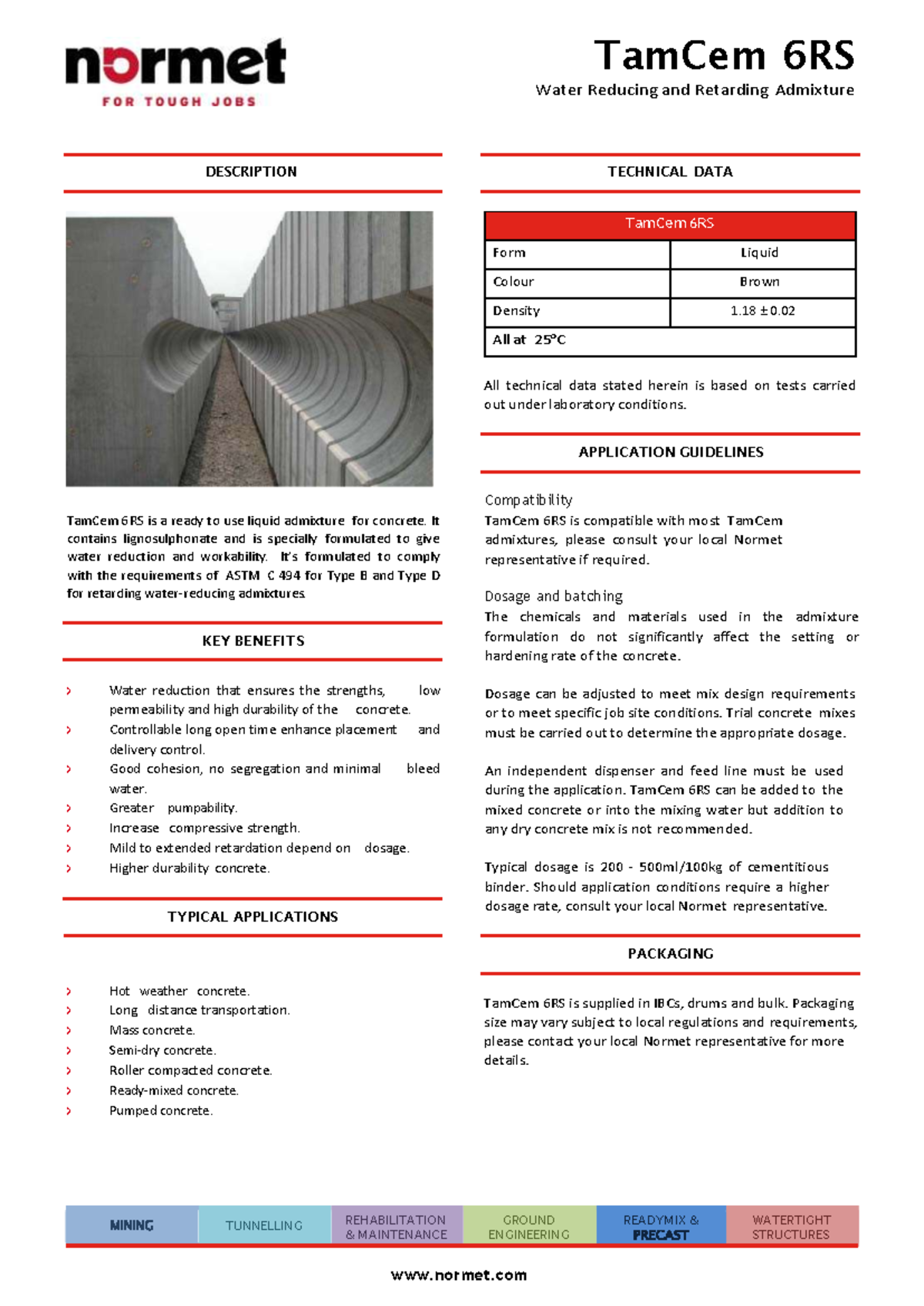 Spec Tam Cem 6RS - Concrete - TamCem 6RS Water Reducing and Retarding ...