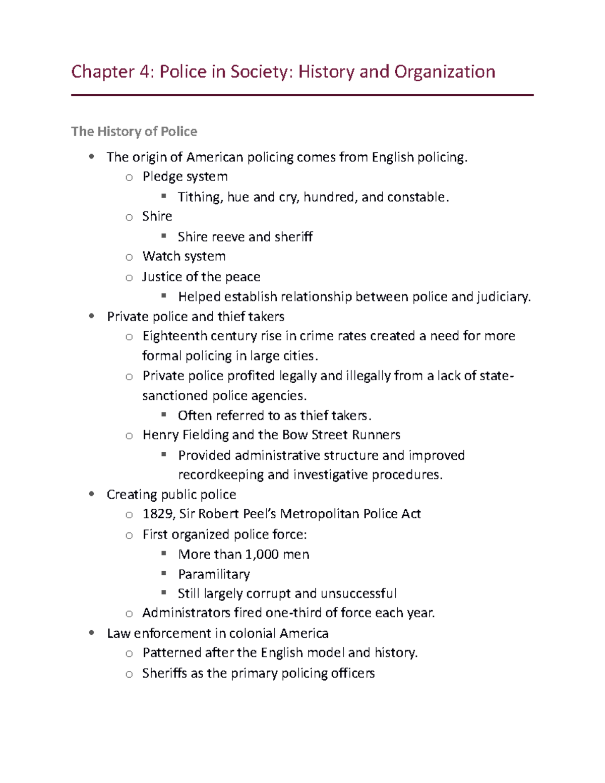 Chapter 4 Intro To Cj Notes - Chapter 4: Police In Society: History And ...