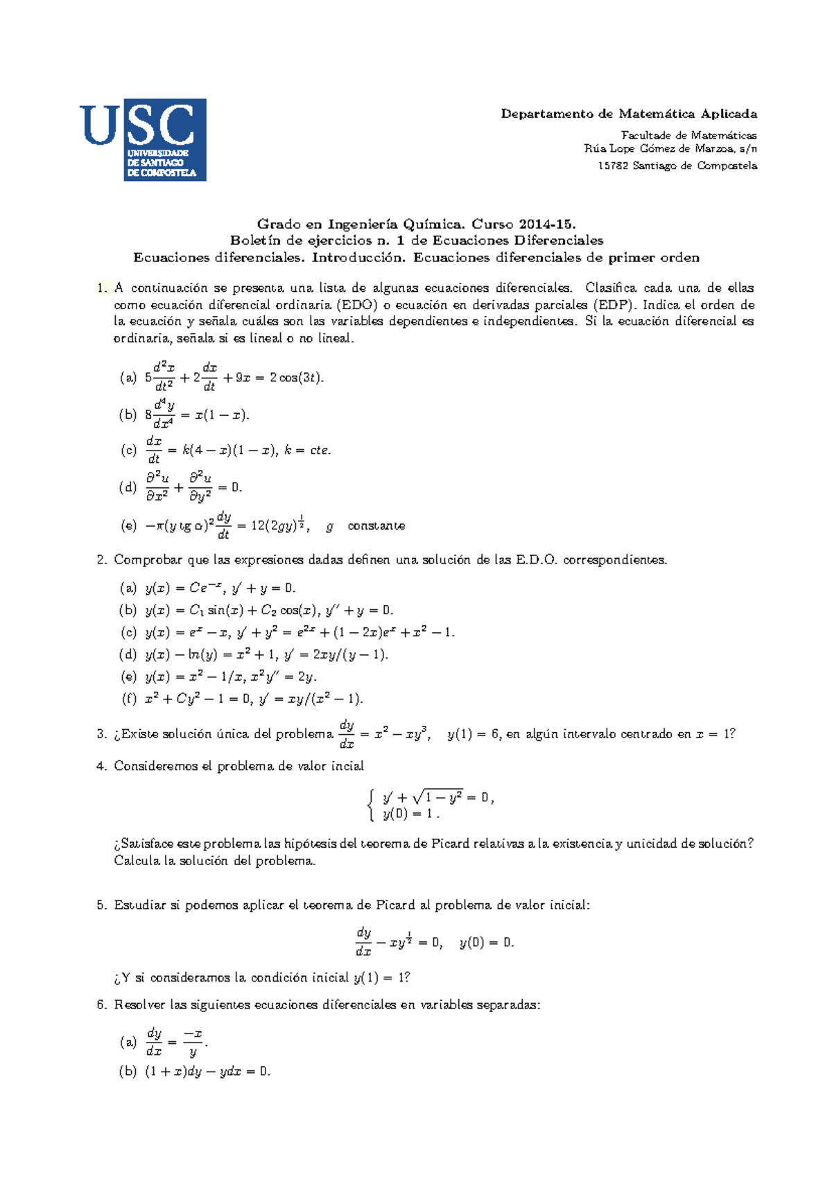 Boletin 1 Ejercicios - Departamento De Matem´ Atica Aplicada Facultade ...