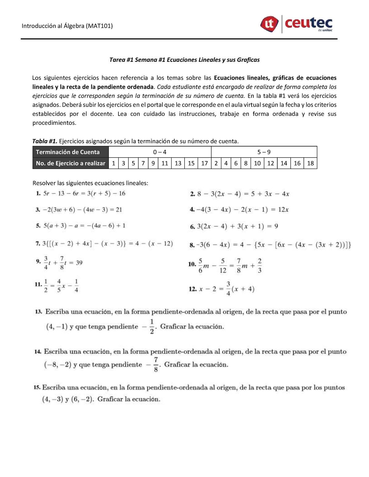 Tarea 1 Intro Al Algebra S1 - IntroducciÛn Al ¡lgebra (MAT101) Tarea #1 ...