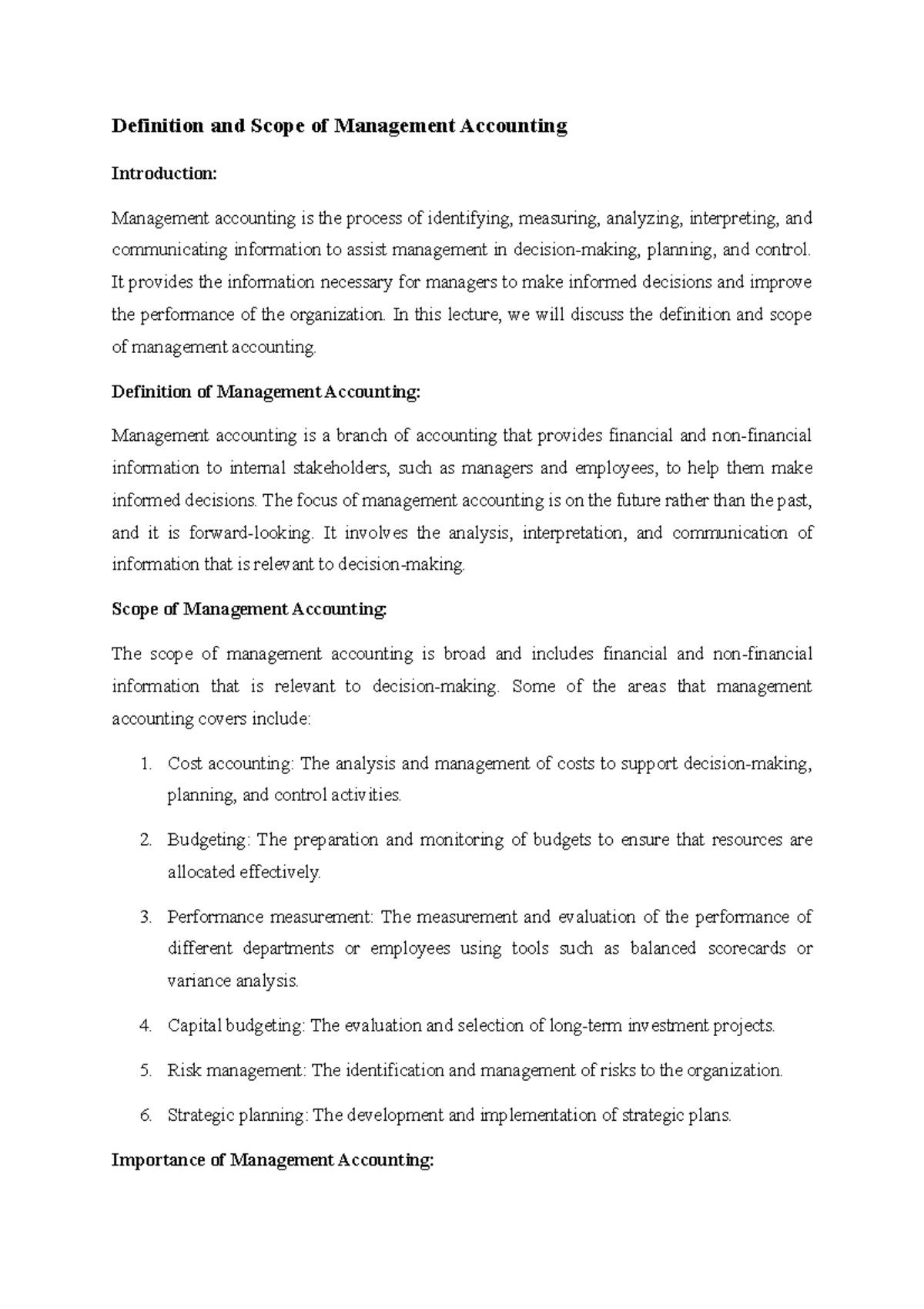 Definition and Scope of Management Accounting - Definition and Scope of ...