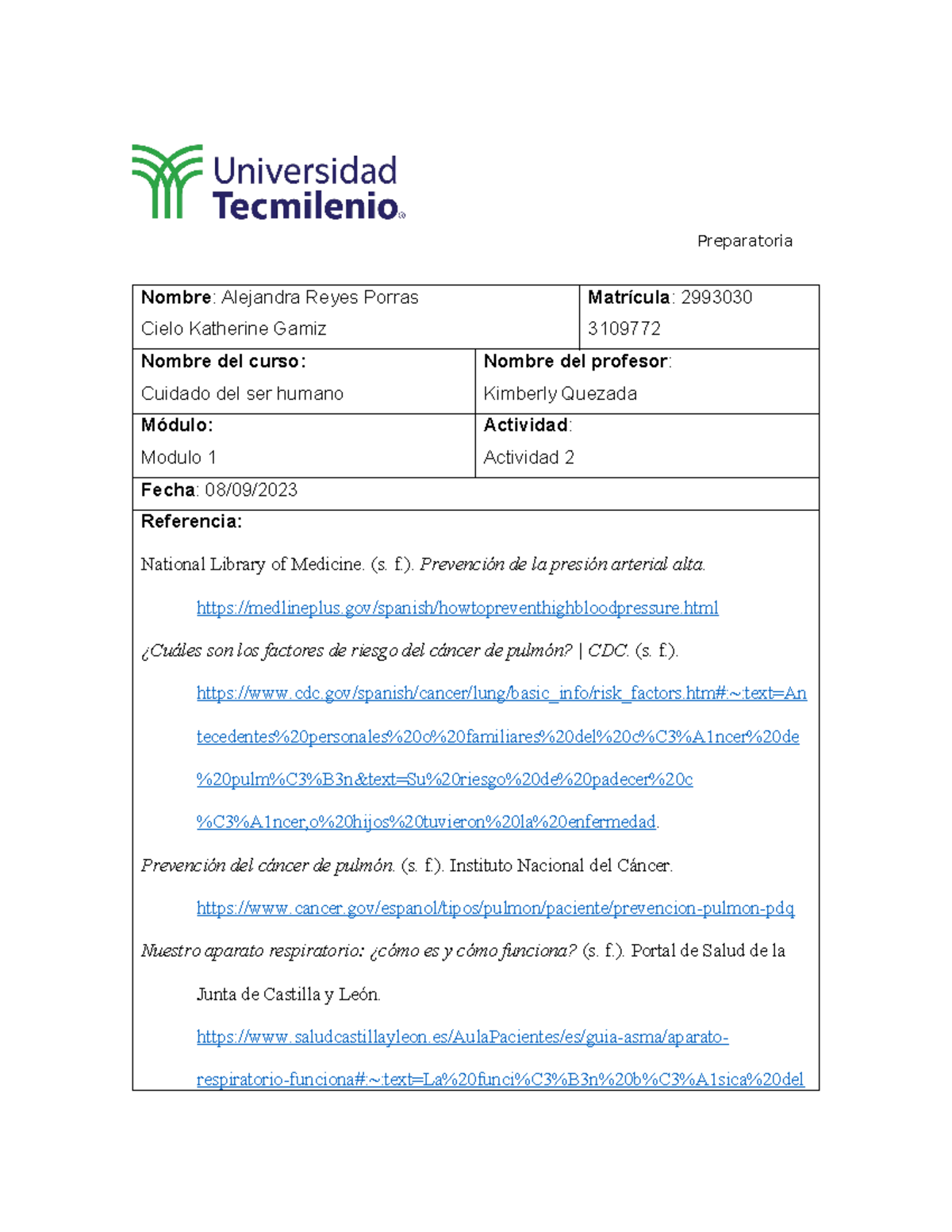 Actividad 2 - act 2 tecmilenio - Preparatoria Nombre: Alejandra Reyes ...