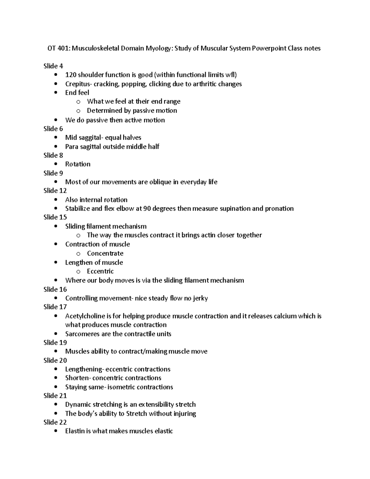 OT 401 Myology Study of Muscular System Notes - OT 401: Musculoskeletal ...