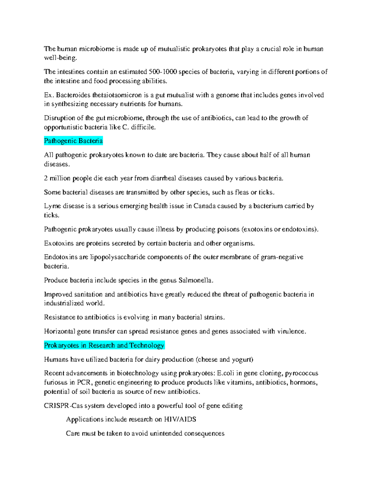 Bio chp 27 (part 5) - notes - The human microbiome is made up of ...