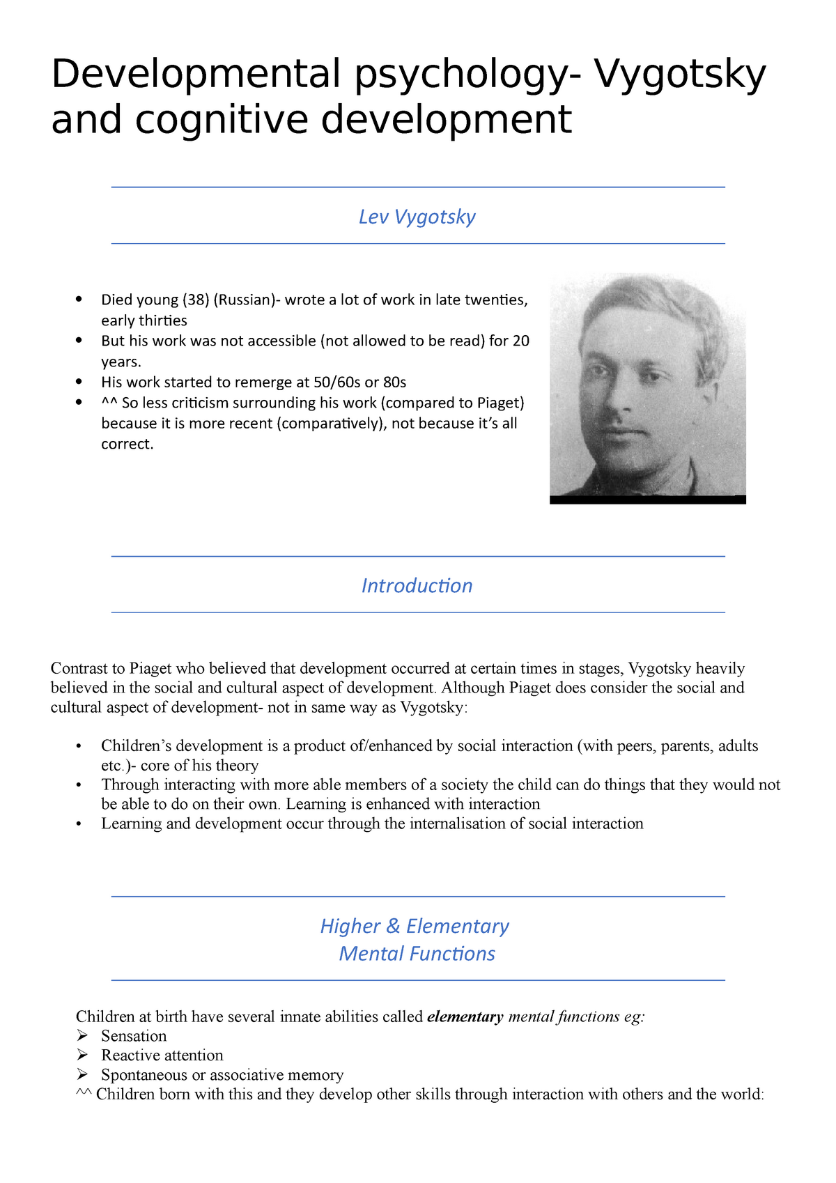 Vygotsky and cognitive development Developmental psychology