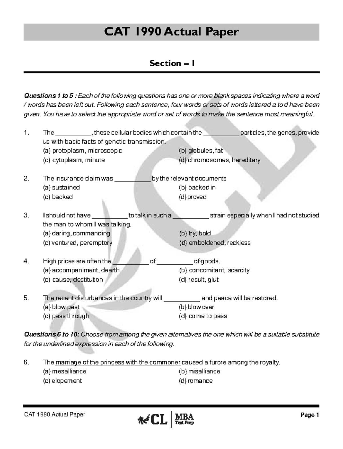 CAT 1990 Questions - Paper for Students to help preparing the cat ...