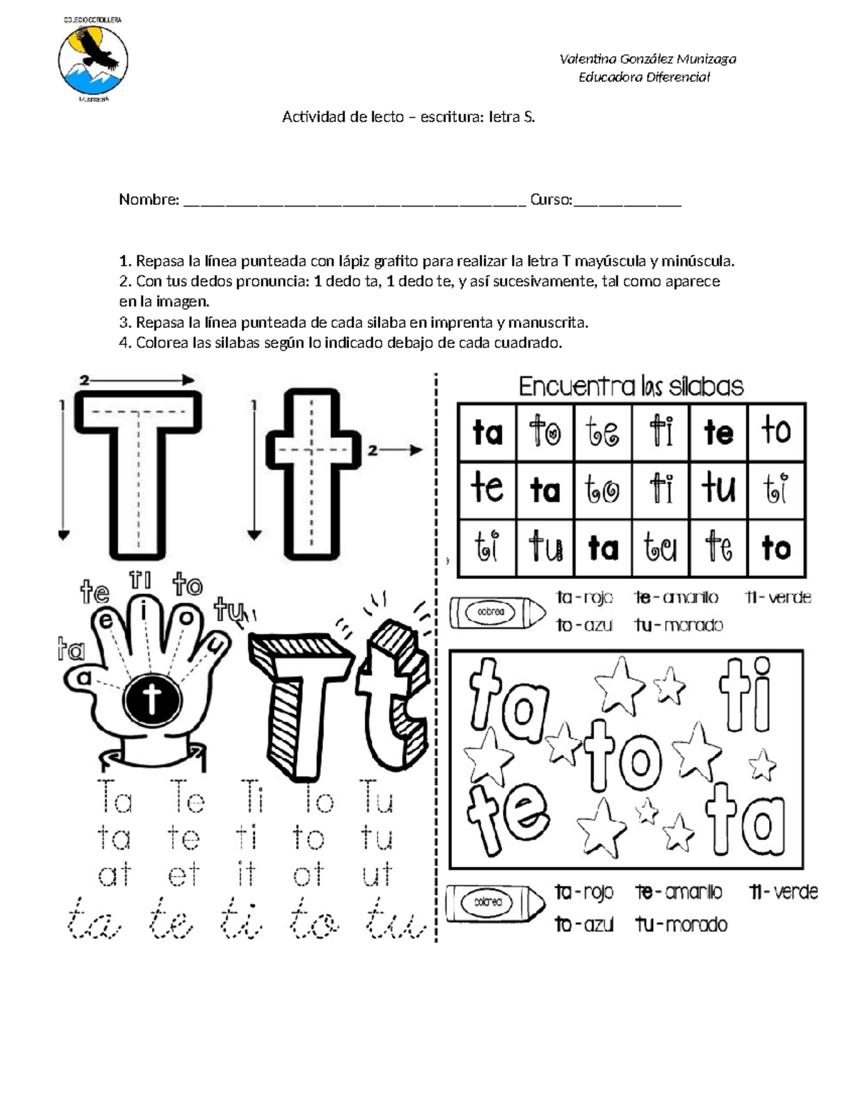 Actividad de lecto - escritura letra t-1 - Valentina González Munizaga ...