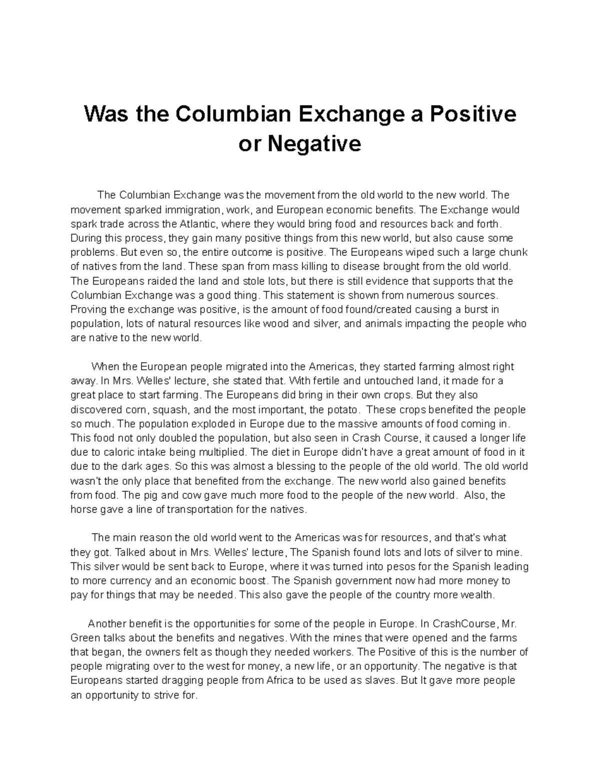 columbian exchange essay prompt