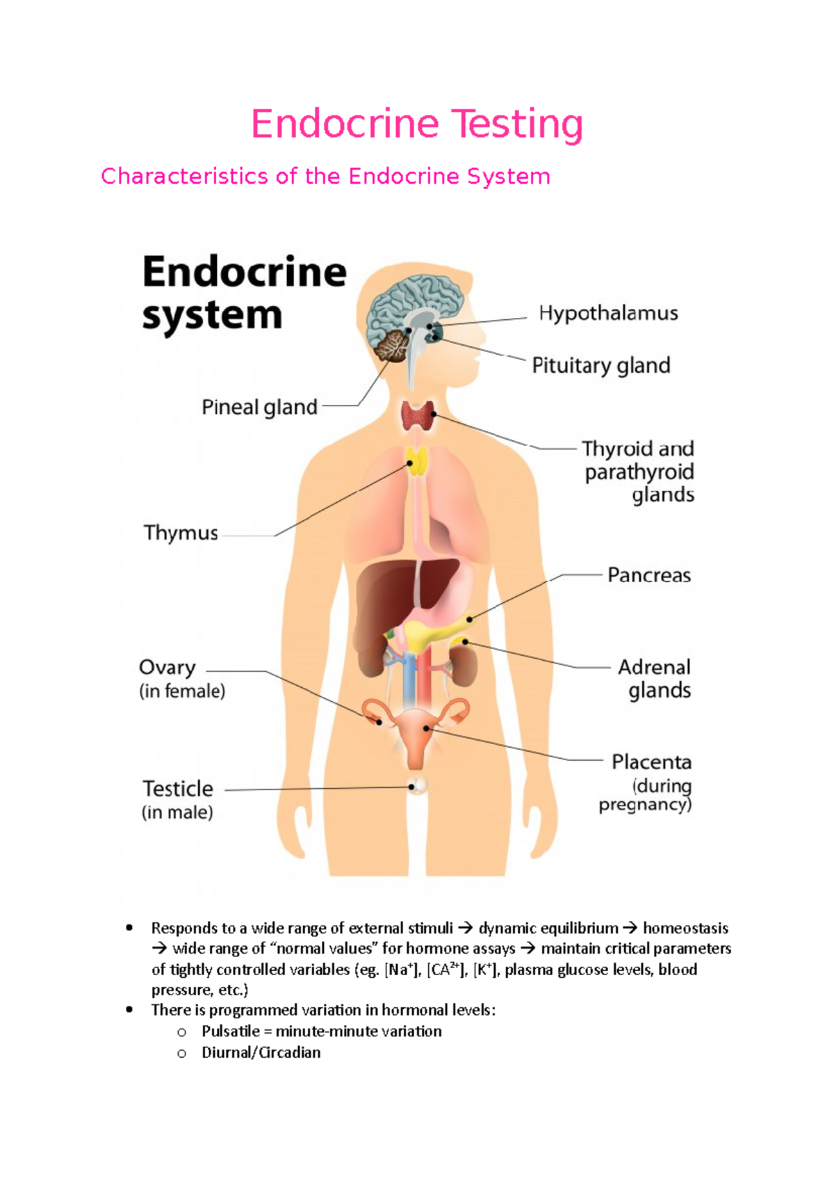 Endocrine Testing - Medicine Notes - Endocrine Testing Characteristics ...