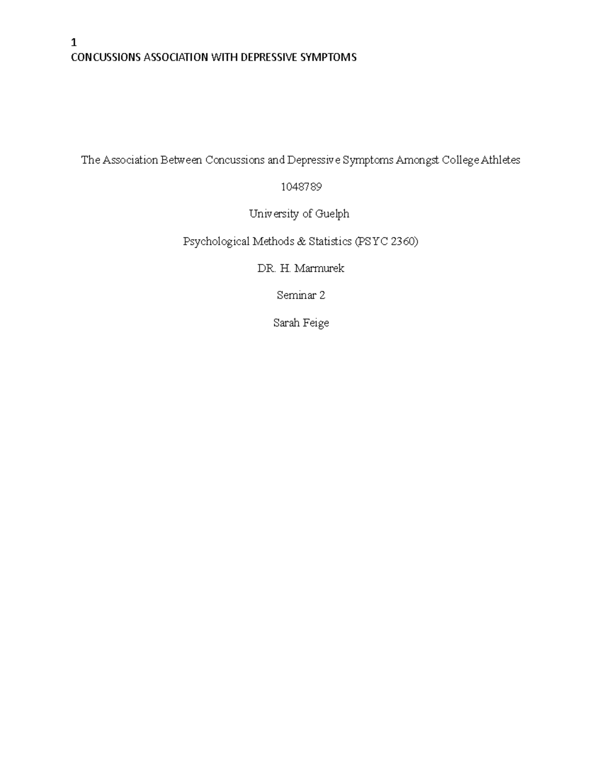 Stats Final Proposal - psyc 2360 - U of G - Studocu
