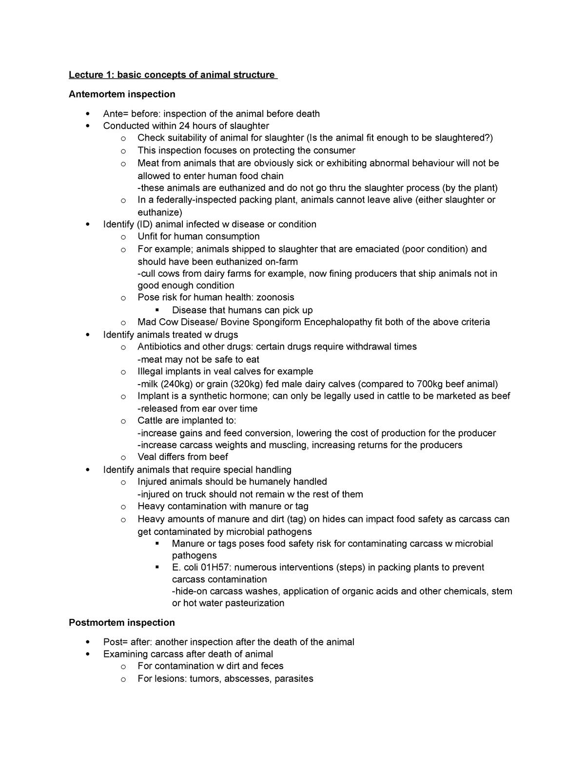 basic concepts of animal structure notes - Lecture 1: basic concepts of