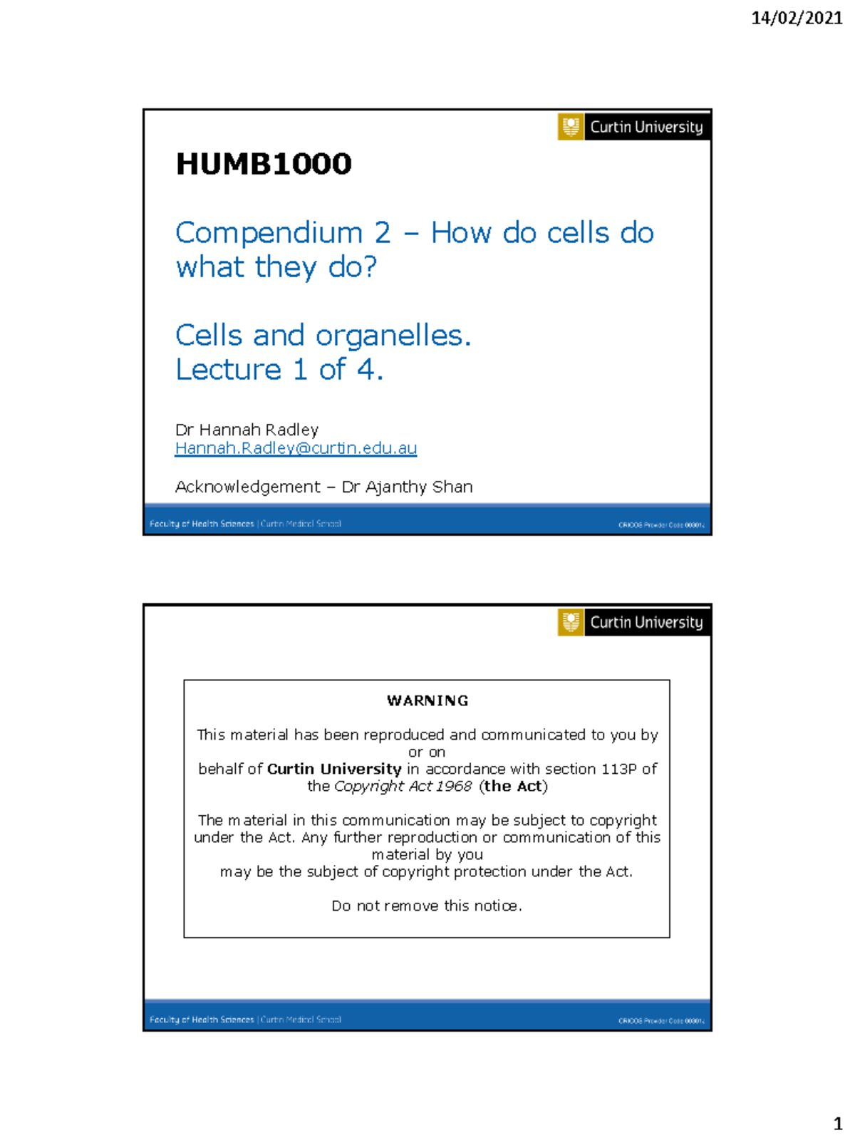 Comp 2. Lecture 1 of 4 - notes - HUMB Compendium 2 – How do cells do ...