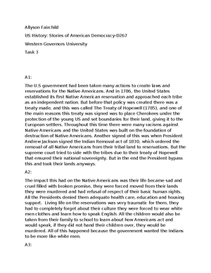 History task 1 - Task #1 passed - Jennifer Brown D267 task 1 1/25/ A1 ...