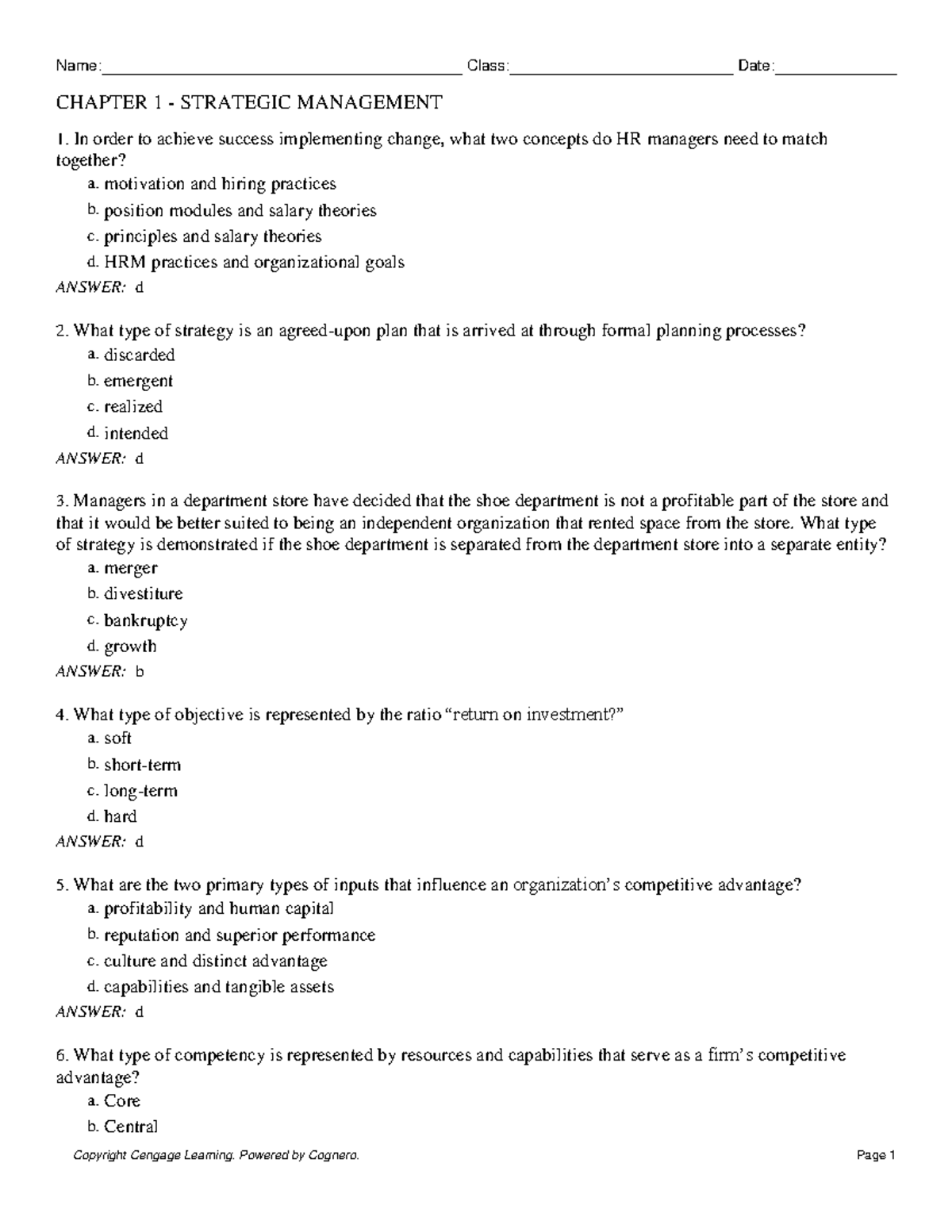 Strategic Management Quiz - Studocu