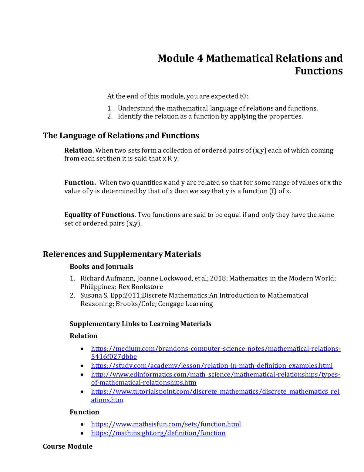 W4 Module 004 Mathematical Relations And Functions Course Module Module 4 Mathematical 7184