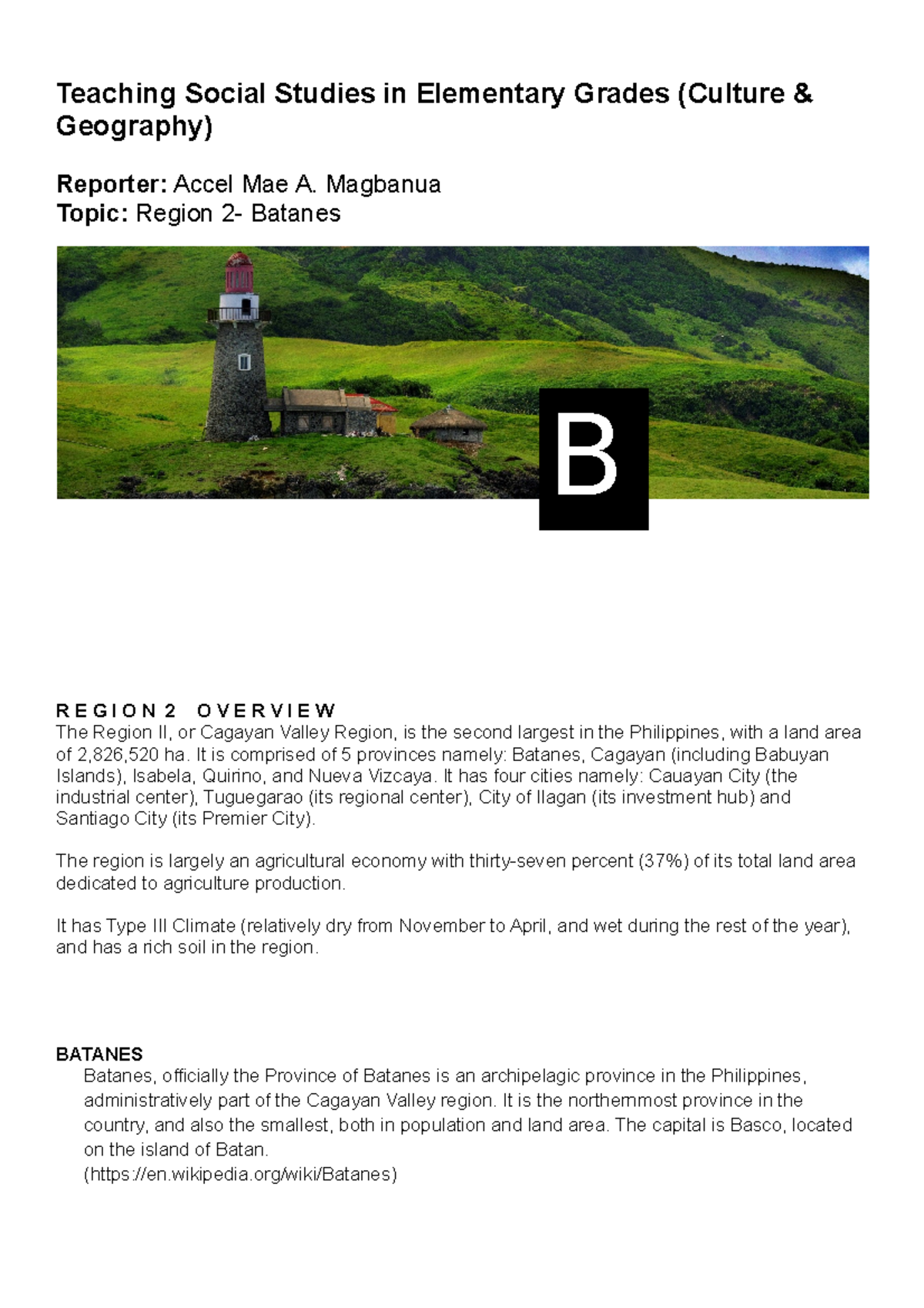 Batanes Teaching Social Studies in Elementary Grades (Culture