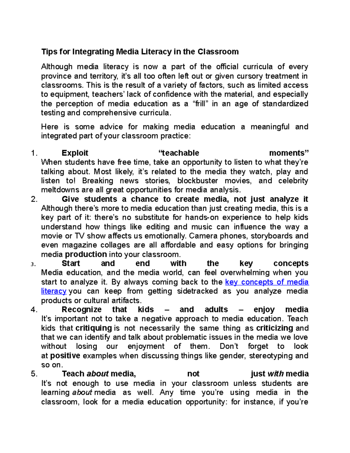 Induction In Media Literacy – Effective Media Literacy Guidelines – LMORWY
