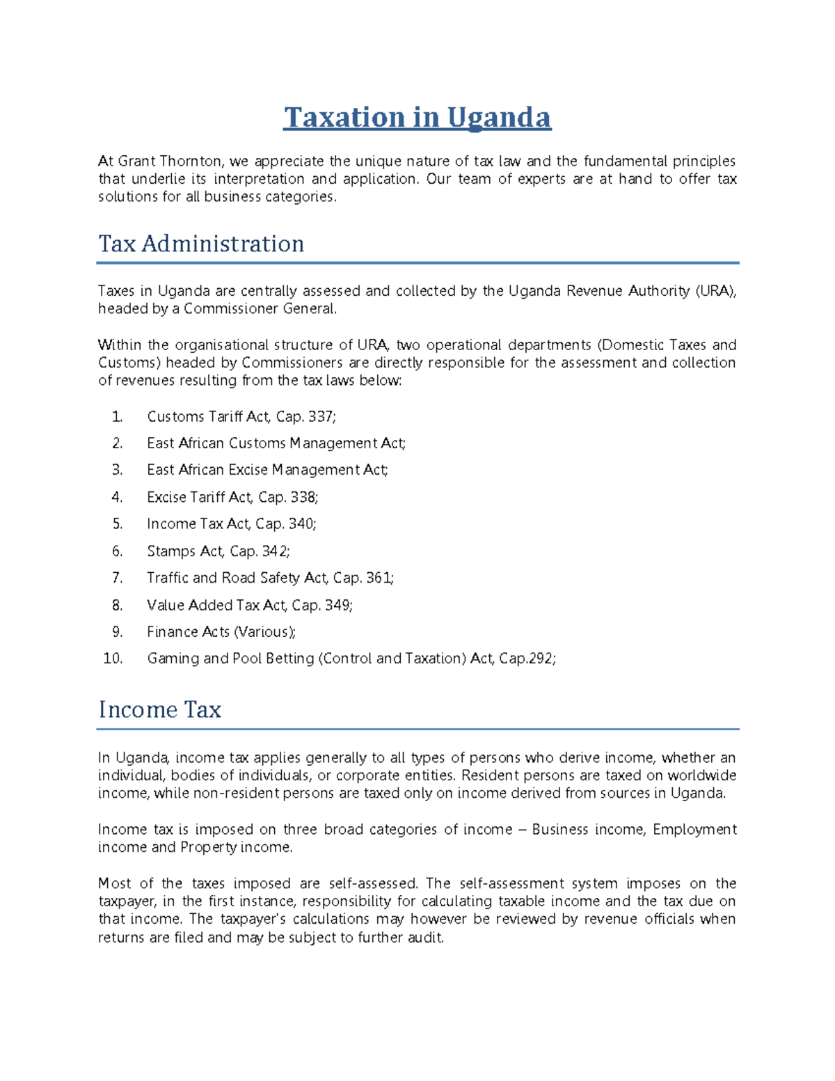 Doing business in uganda taxation Taxation in Uganda At Grant