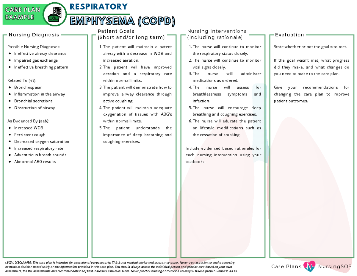 Example - Care Plan - Emphysema (COPD) - C a r e P l a n s N u r s i n ...