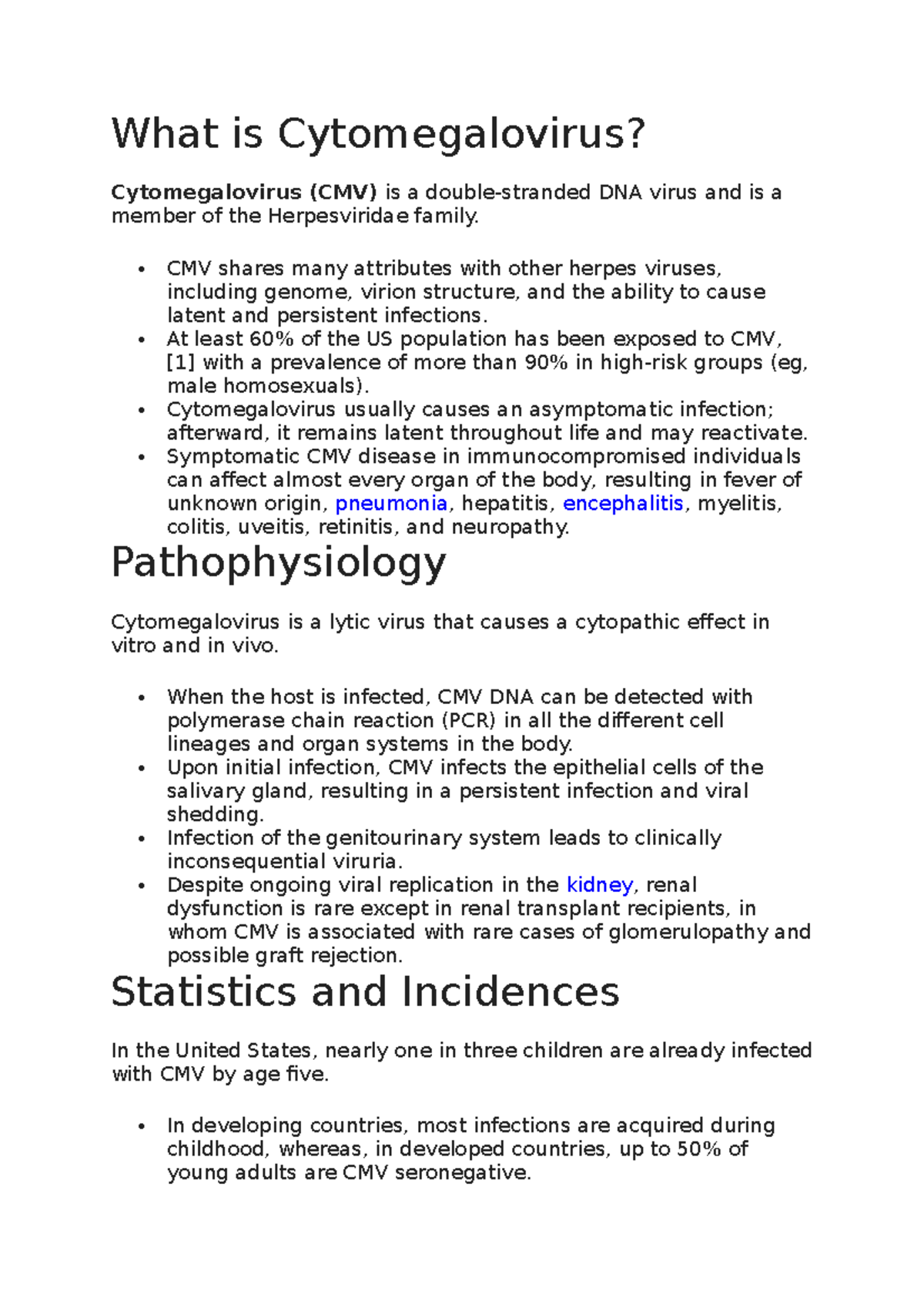 Cytomegalovirus - CMV shares many attributes with other herpes viruses ...