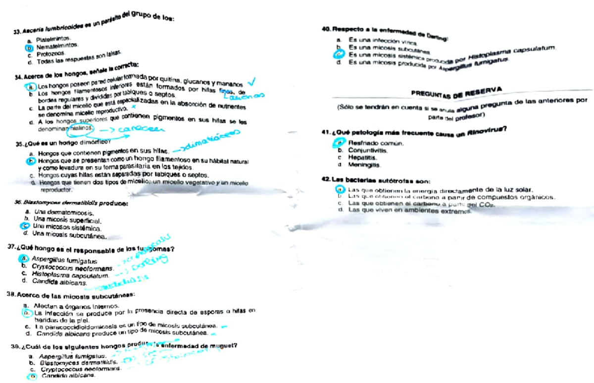 Biologia - EXAMENES - Ascarls lumbrlcoldles es un 0 a. Nematelnintos. c
