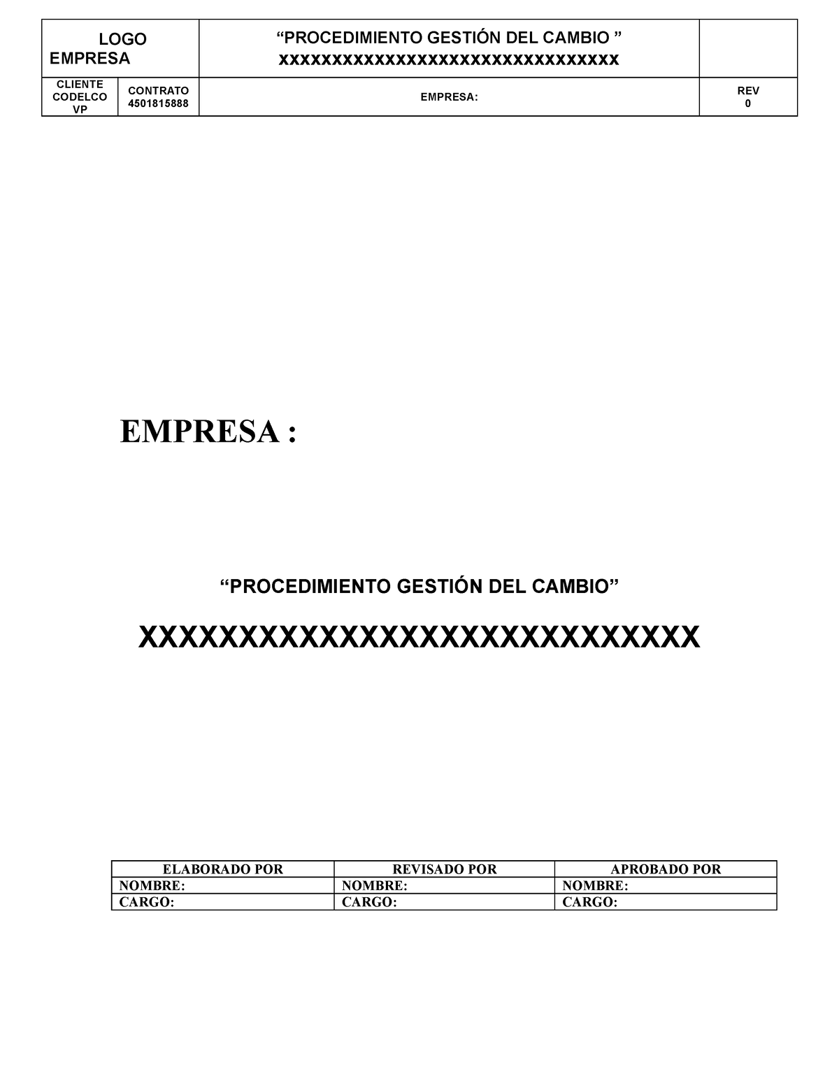 Procedimiento Gestion DEL Cambio - LOGO EMPRESA “PROCEDIMIENTO GESTIÓN ...