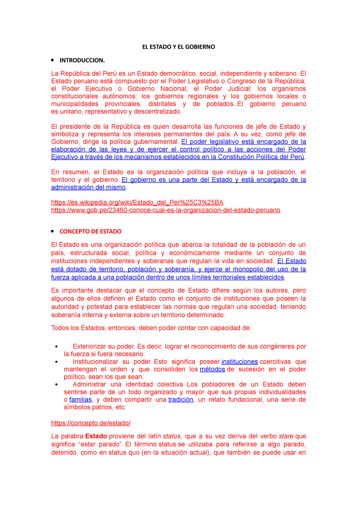 El Estado Y El Gobierno El Estado Y El Gobierno Introduccion La Rep Blica Del Per Es Un