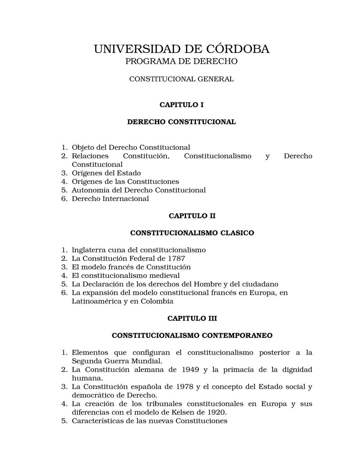 Programa Derecho Constitucional y laboral comercial - UNIVERSIDAD DE  CÓRDOBA PROGRAMA DE DERECHO - Studocu