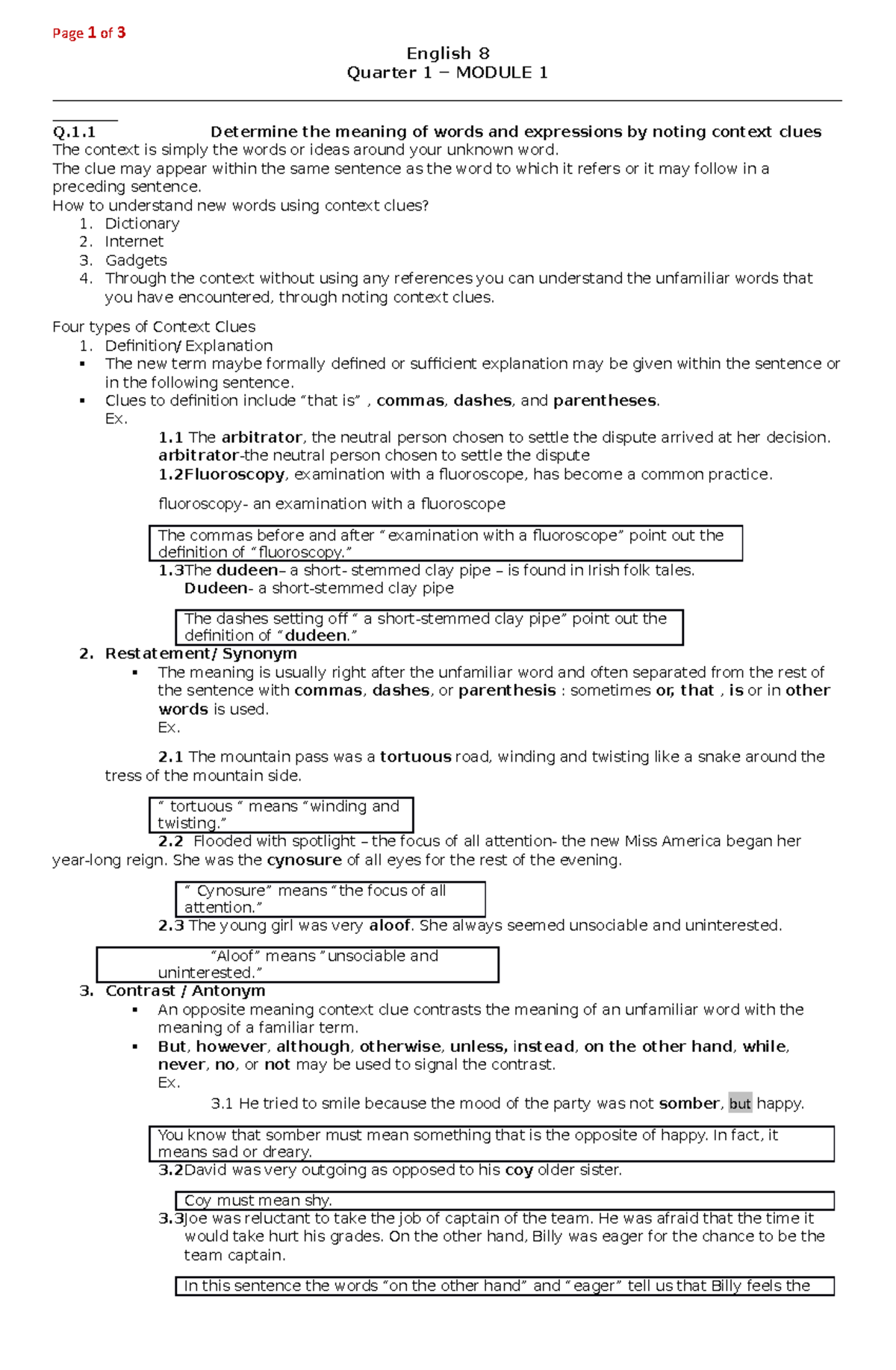 English 8 Quarter 1 - Module 1 - Page 1 of 3 English 8 Quarter 1 ...