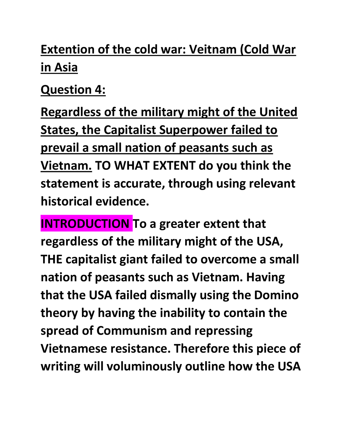 extension of cold war in vietnam essay