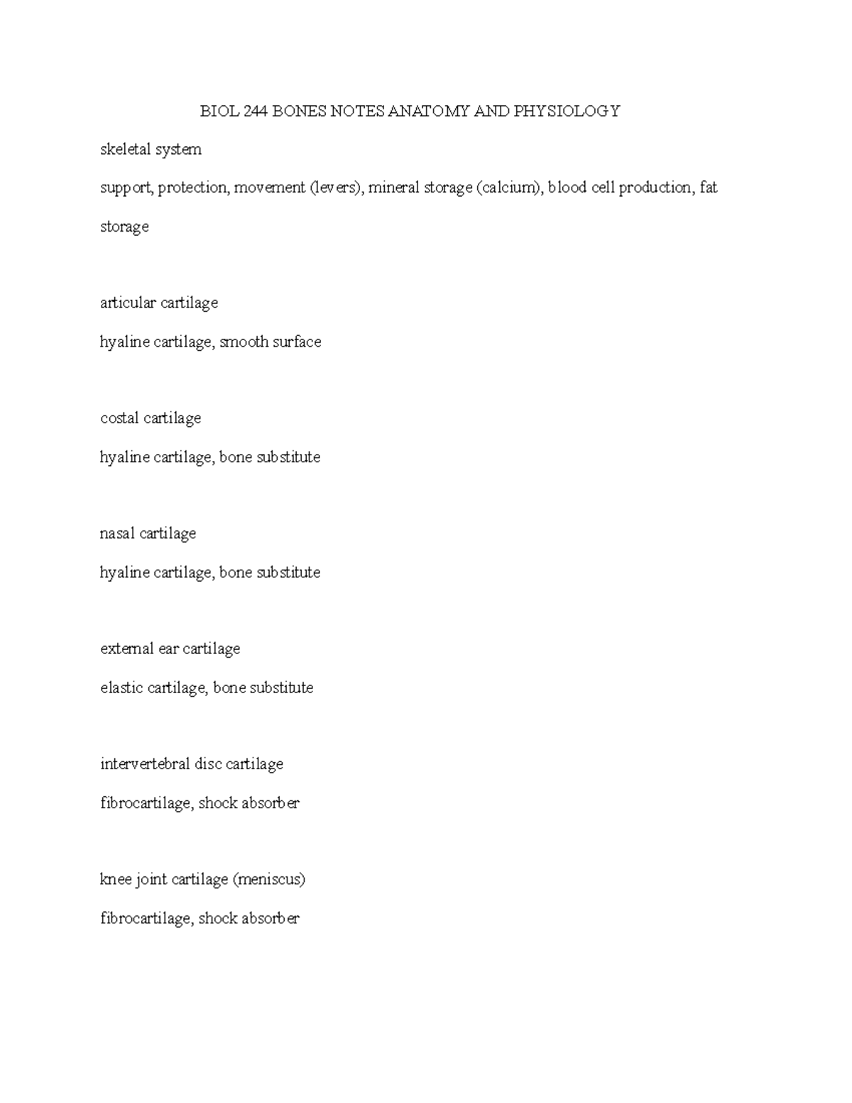 BIOL 244 Bones Notes Anatomy AND Physiology - BIOL 244 BONES NOTES ...