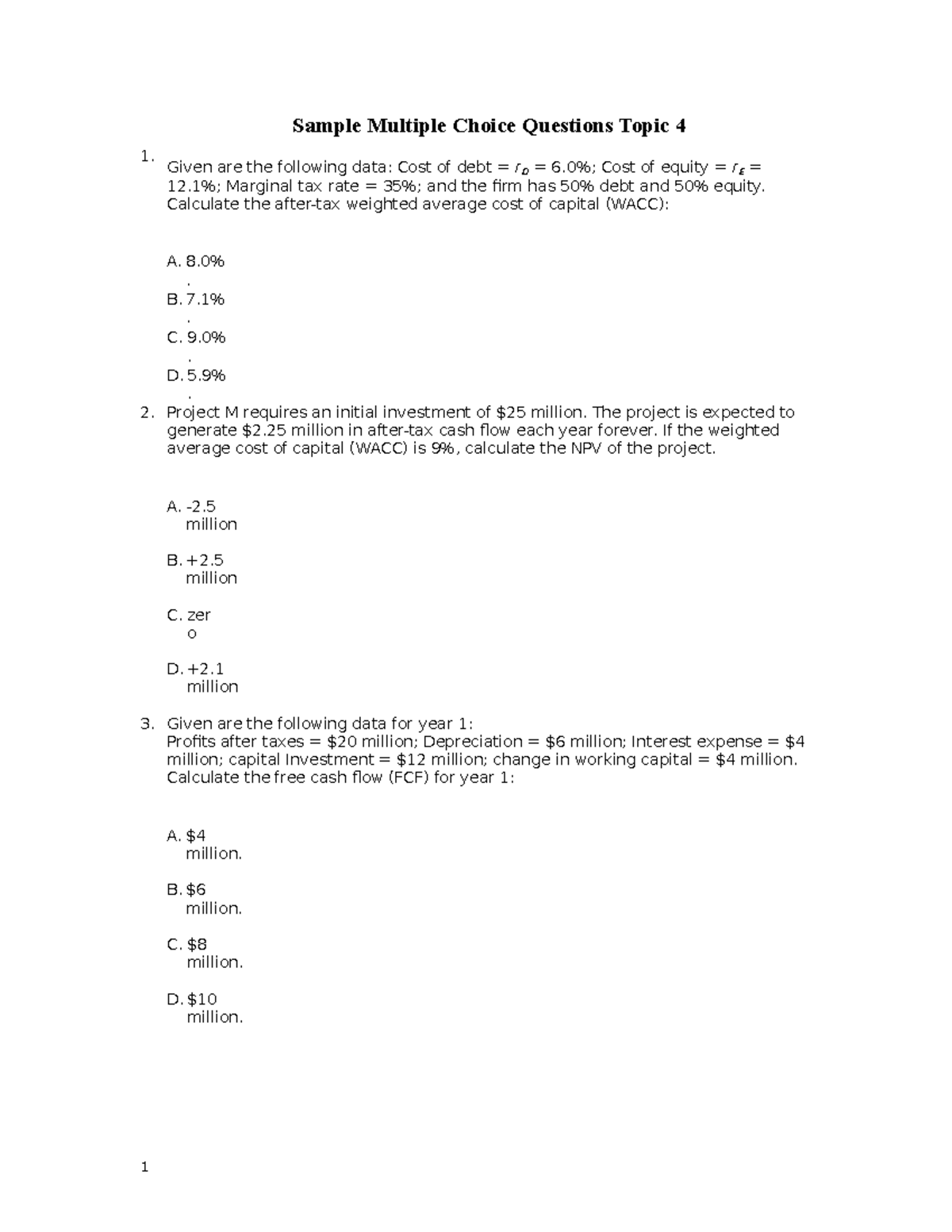 Sample Multiple Choice Questions Topic 4(1) - 1. Sample Multiple Choice ...