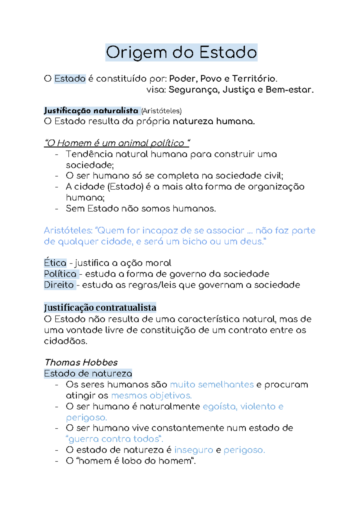 A origem do Estado; John Rawls e críticos de Rawls (Nozick e Sandel ...