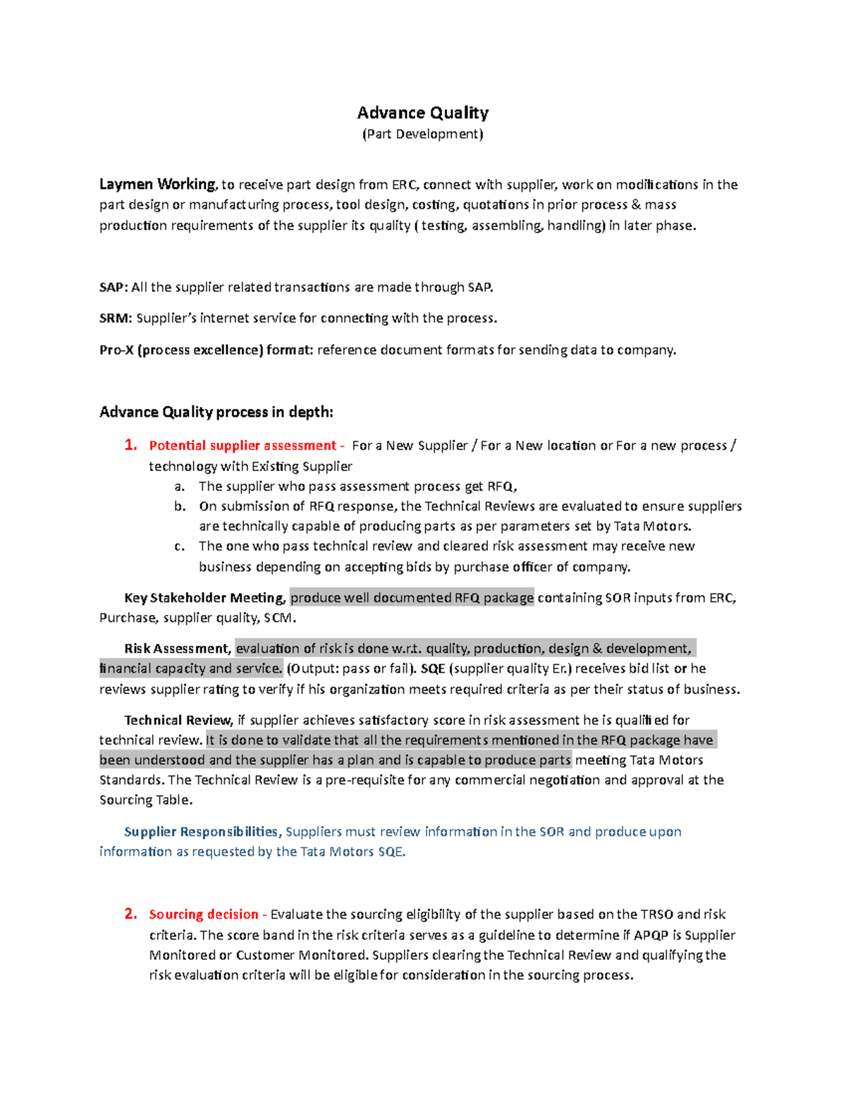 Advance Quality management fea analisys My Report - Advance Quality ...