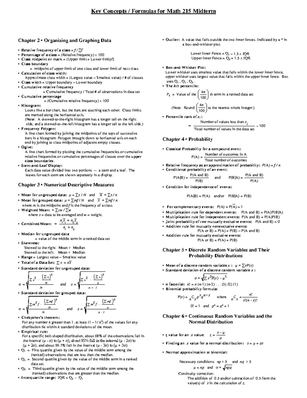 Keyconcepts Chs 1-6 math 215 midterm printonly - Key Concepts ...