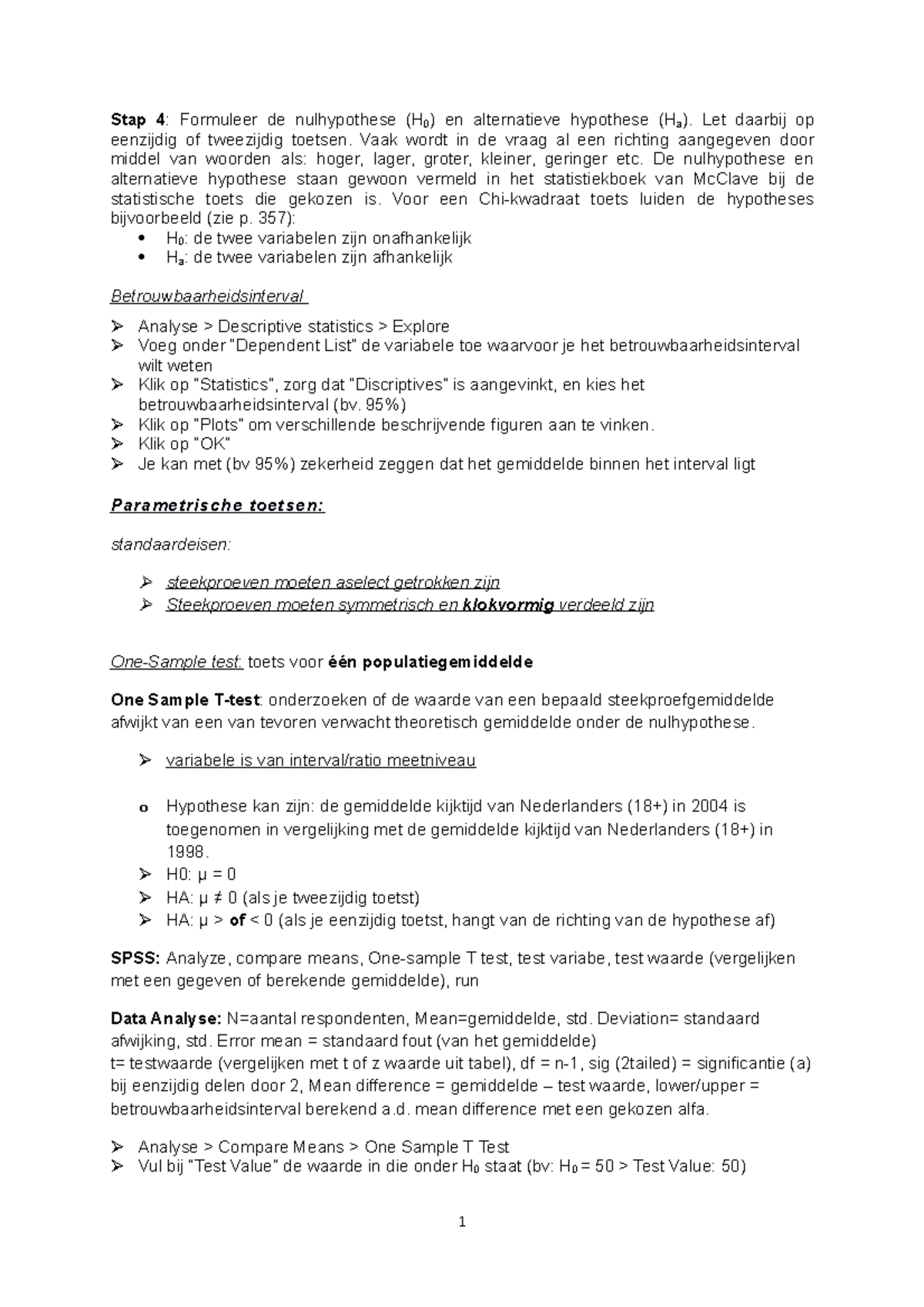 Stappenplan Statistiek A En B - Stap 4: Formuleer De Nulhypothese (H0 ...