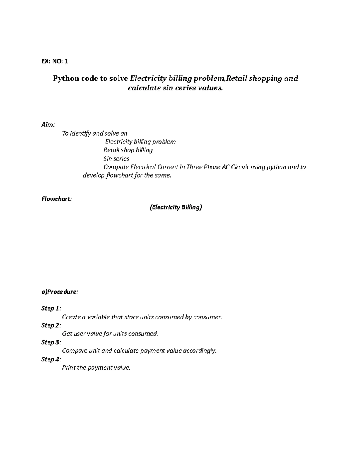 Pspp lab(GE3171) manual(EX.NO.1) - 1. ELECTRICITY BILL AIM: To write a ...
