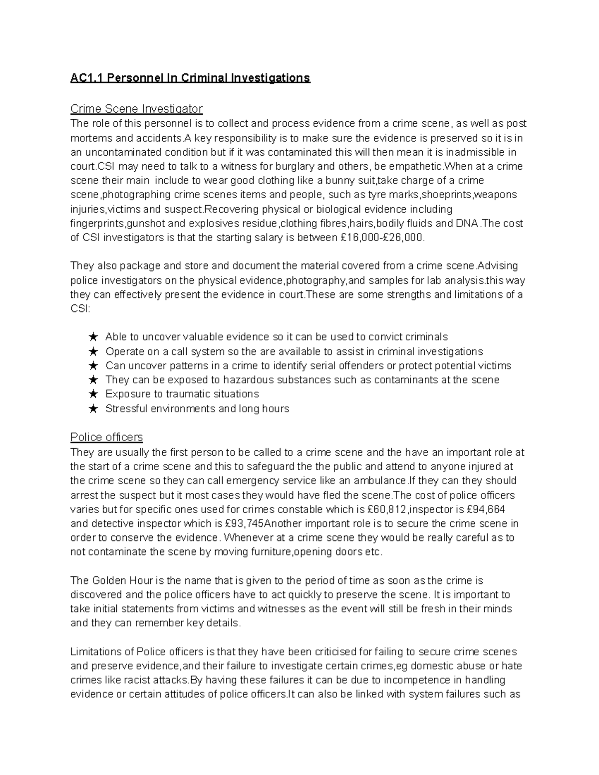 Criminology Folder Unit 3 - AC1 Personnel In Criminal Investigations ...