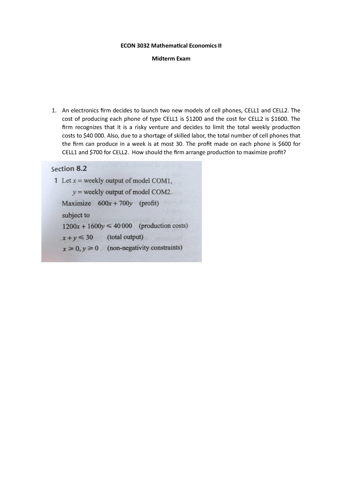 ECON 3032 Midterm-Spring 2022-answer Key - ECON 3032 Mathematical ...