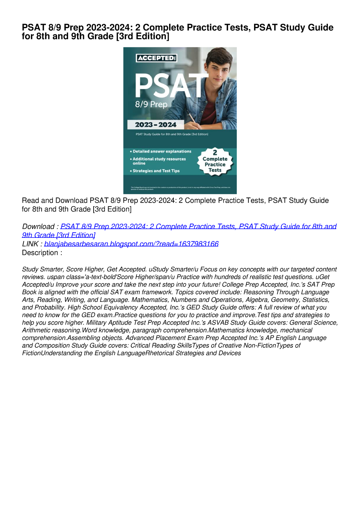 [PDF] DOWNLOAD FREE PSAT 8/9 Prep 20232024 2 Complete Practice Tests