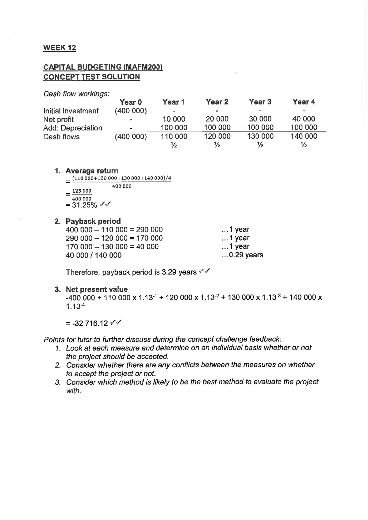 Concept test solution - Capital Budgeting - ACCT231 - UKZN - Studocu