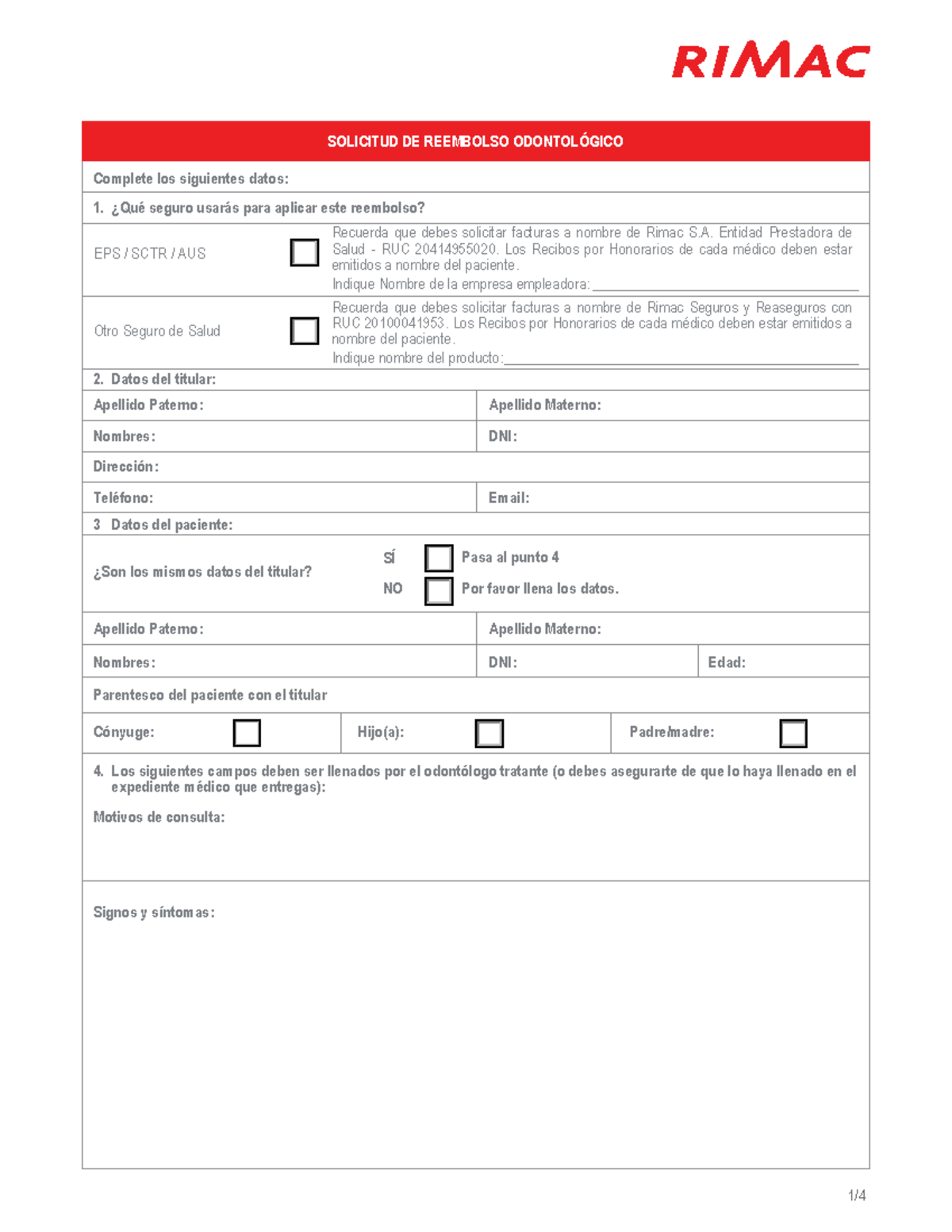Solicitud de Reembolso Odontologico - SOLICITUD DE REEMBOLSO ...