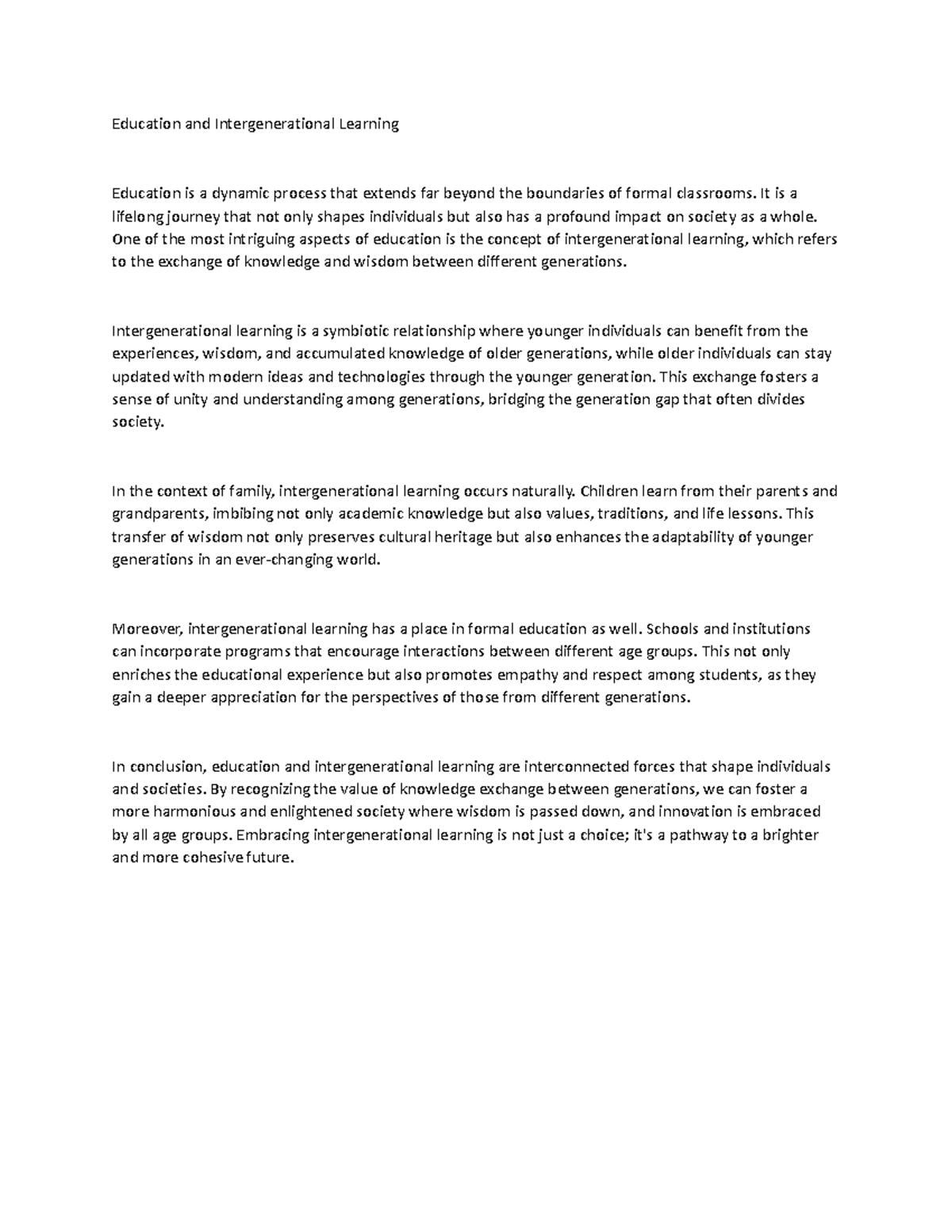 Education and Intergenerational Learning - Education and ...