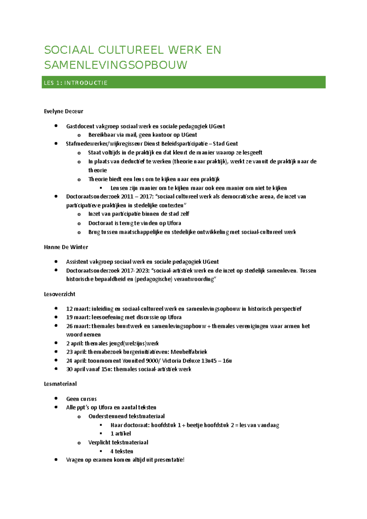 Samenvatting SCW - SOCIAAL CULTUREEL WERK EN SAMENLEVINGSOPBOUW LES 1 ...