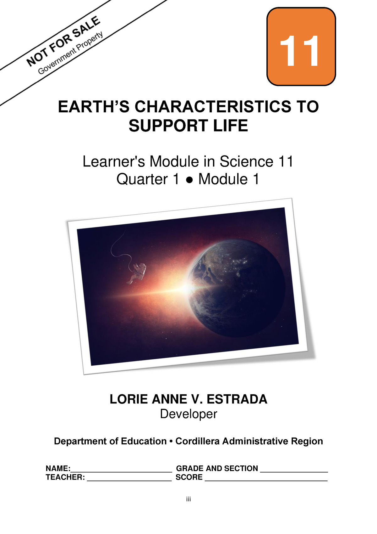 Sci11 Q1mod1 Characteristics Earth - Iii EARTH’S CHARACTERISTICS TO ...