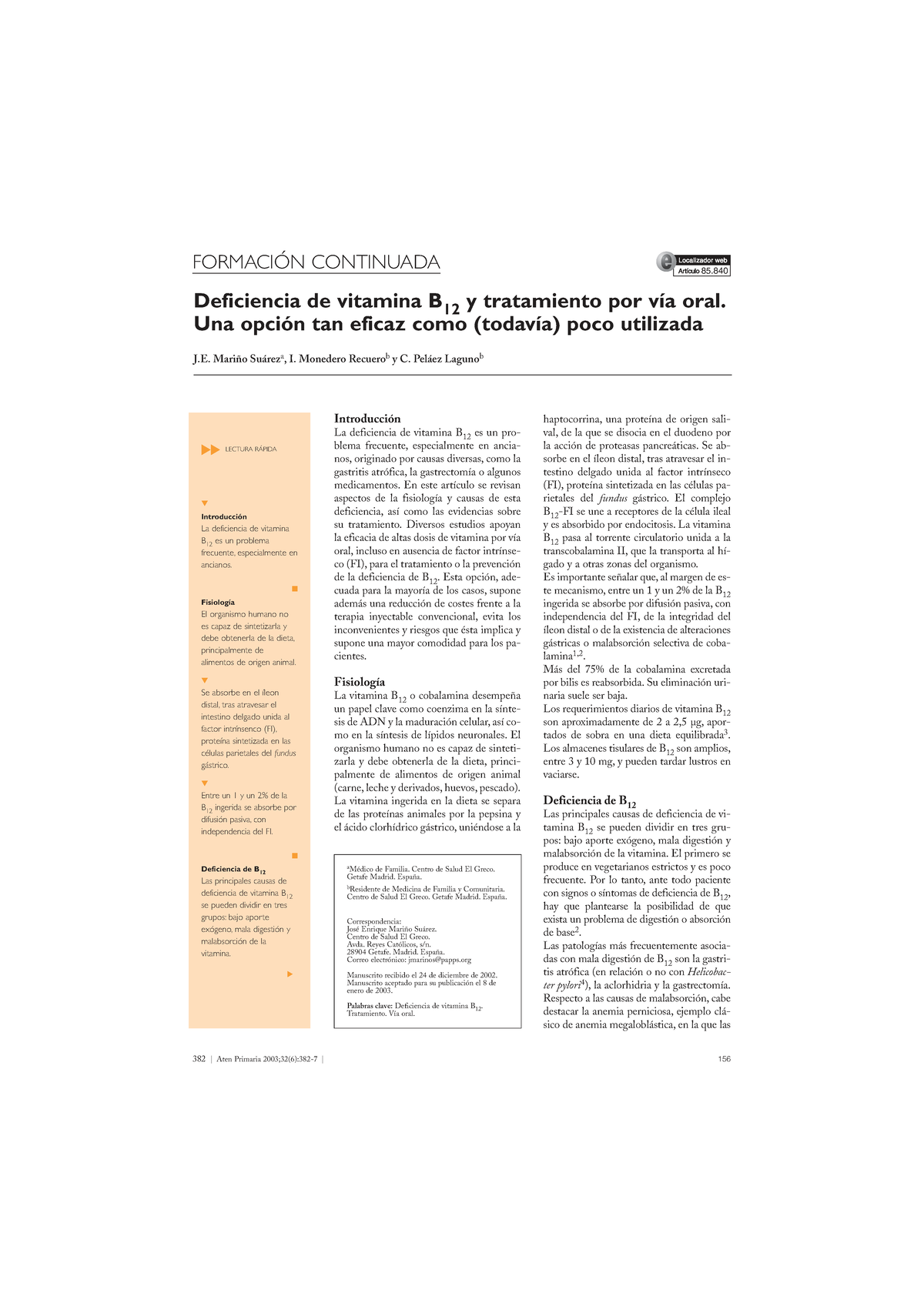 Deficiencia De Vitamina B 12 Y Tratamiento Por Vía Oral. Una Opción Tan ...